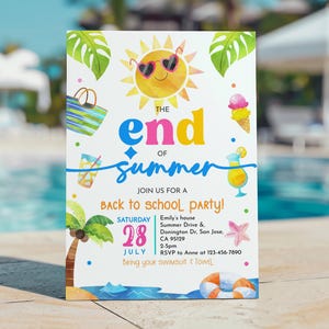 Back to School Party Invitation End of Summer Party Invite First Day of School New Year Preschool Kindergarten Elementary EDITABLE SU02P