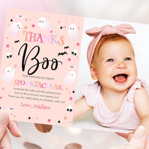Tarjeta de agradecimiento con foto de cumpleaños de Halloween Tarjeta de agradecimiento con foto de cumpleaños de una niña espeluznante Tarjeta de agradecimiento con foto de cumpleaños de una niña espeluznante Tarjeta de felicitación con foto de cumpleaños de una niña espeluznante