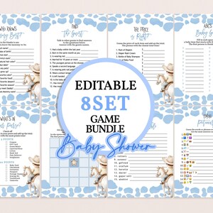 Cowboy Baby Shower Games Set Western Baby Shower Game Bundle Wild West Blue Rustic Country Rodeo Printable Emoji Bingo Word Scramble AS40B
