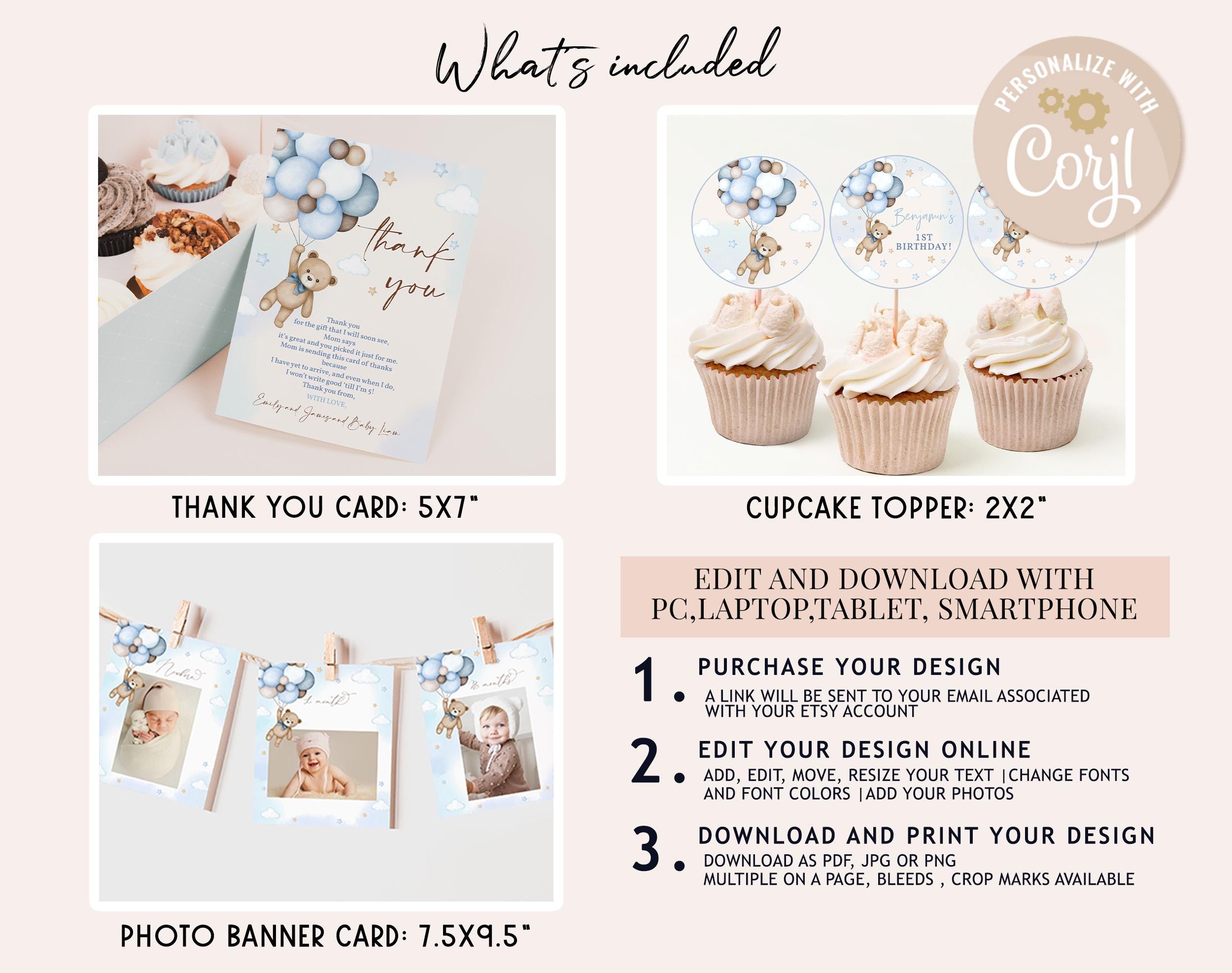 Teddy Bear Birthday Invitation Bundle Beary First Birthday Invite Set ...