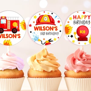 Feuerwehrmann Cupcake Topper Junge 1. Geburtstag Party Dekor Feuerwehrmann Feuerwehrauto Feuerwehr Dessert Etiketten Printable BT02W