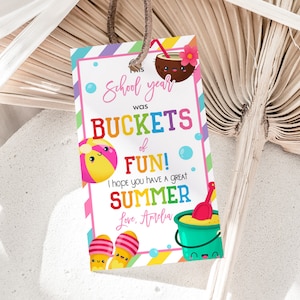 Buckets Of Fun Geschenkanhänger Ende des Schuljahres Gunst Tags Letzter Tag der Schule Lehrer Wertschätzung Danke haben einen tollen Sommer HL27 zum Ausdrucken
