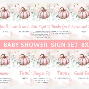 Pumpkin Table Sign Set Baby Shower Centerpiece Birthday Package Girl Pink Gold Glitter Gender Neutral Sign Bundle EDITABLE Template BBS001