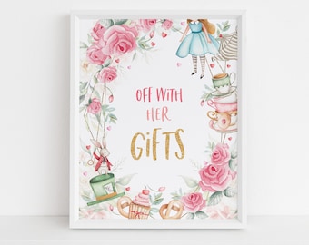 Alice in Wonderland Table Sign Onederland Gift Girl 1st First Birthday Decor Floral Baby Shower Mad Hatter Tea Party Printable BS11P BT11P