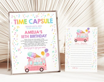 Ice Cream Truck Birthday Time Capsule Sign Girl Birthday Party Decor Summer Party Two Sweet One Here's the Scoop Guestbook EDITABLE BT69P