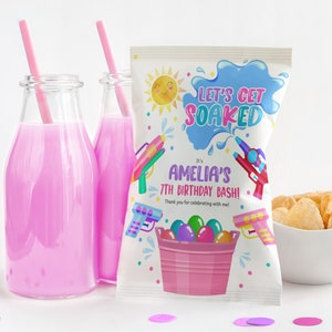 Wasserballon Chip Beutel Label Wasserpistole Geburtstagsdeko Let's Get Soaked Water Fight Snack Leckereien Beutel Sommer Pool Partygeschenke Printable BT78P