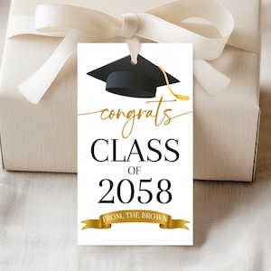 Graduation Party Favor Tags Congrats Grad Decor High School College Class of 2025 Gift Tag Black and Gold Graduate Hat Treat Printable GD01K
