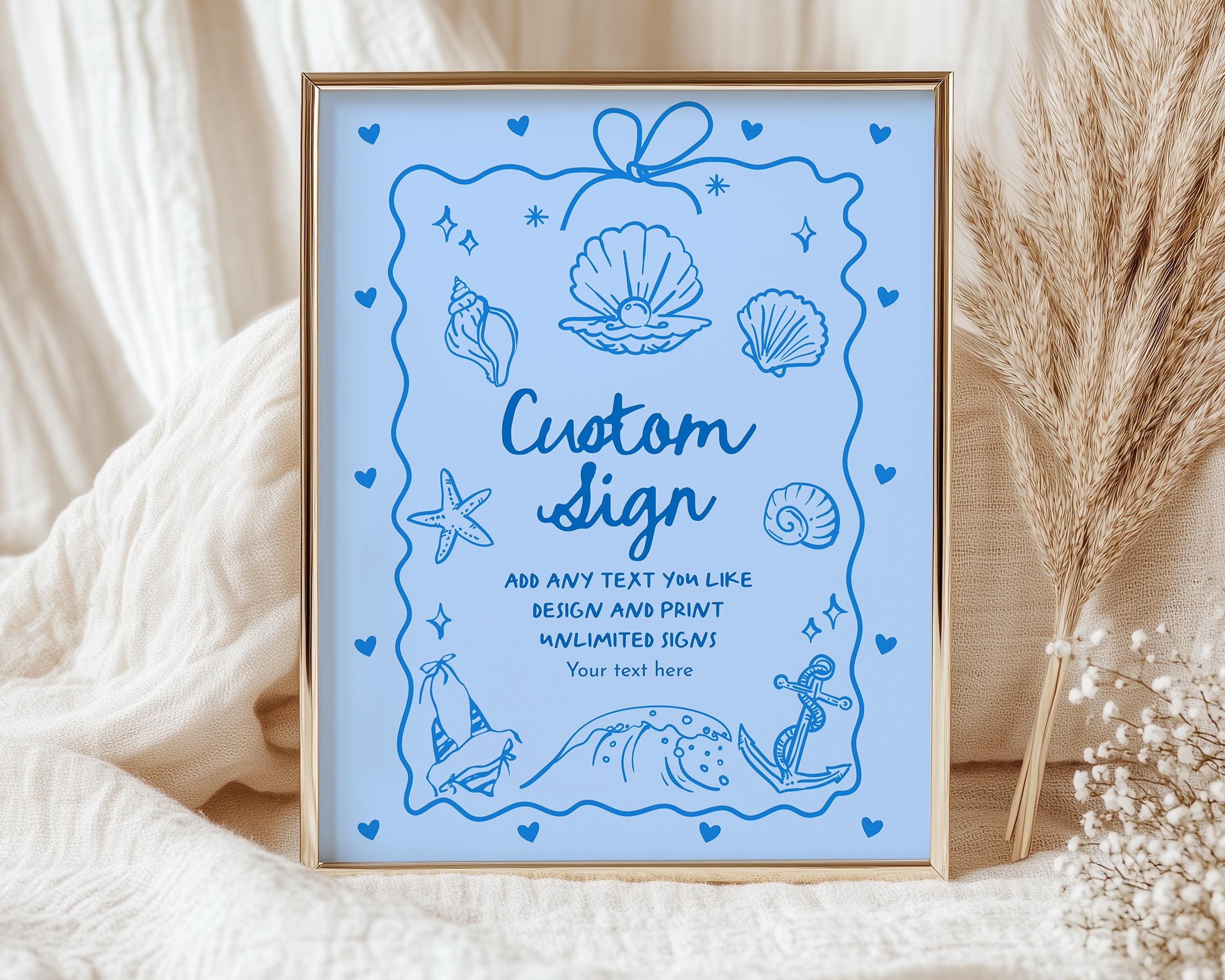 Coastal Blue Seashells Table Signs Set, Ocean Birthday Poster Bundle ...