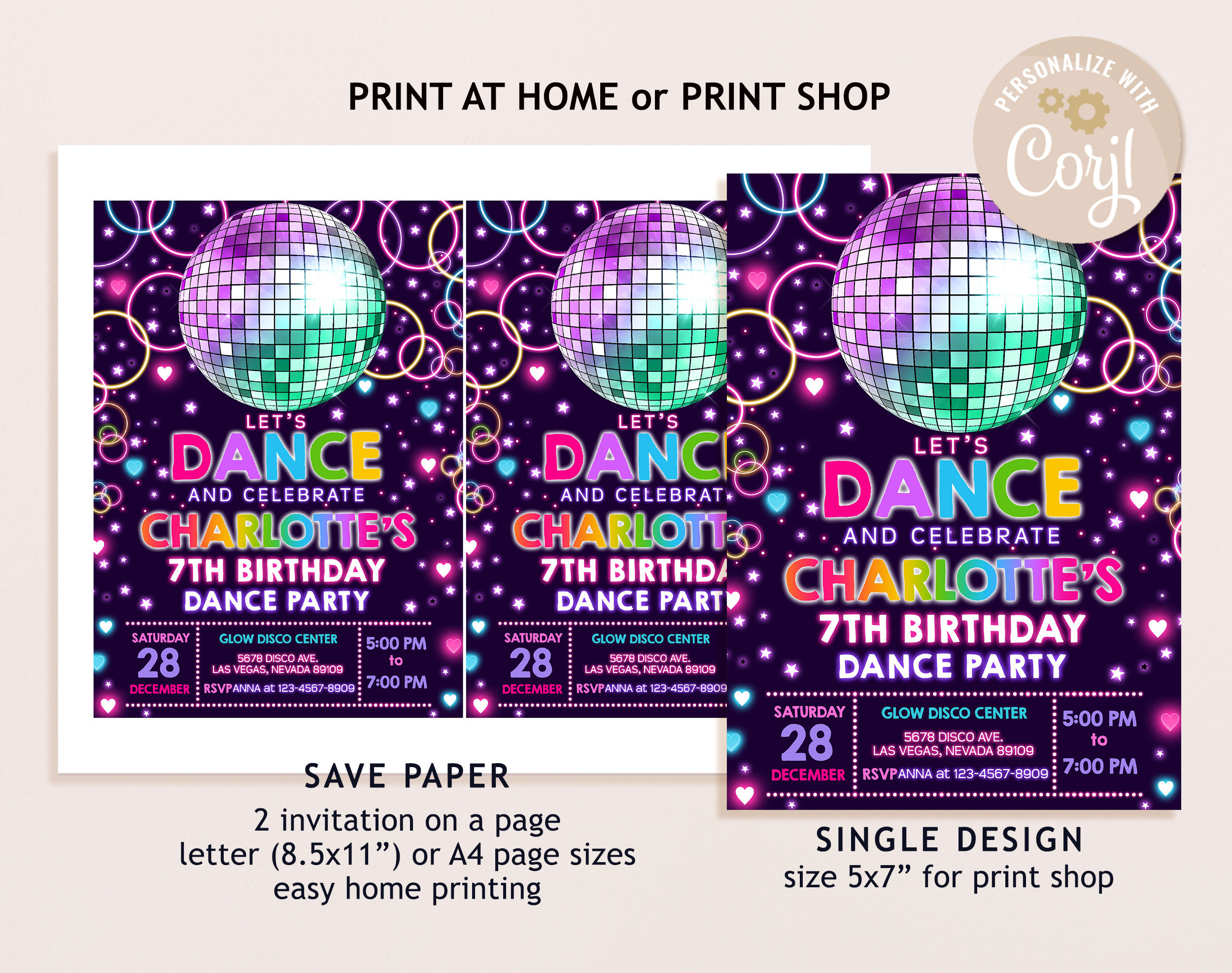 Retro Disco Geburtstagseinladungen – 20 Stück Mit Umschlägen, Batik-Design