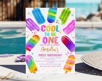It's Cool To Be One Birthday Invitation Popsicle 1st Birthday Invite Ice Cream Pop On Over Summer Party Sweet Celebration EDITABLE BT79P