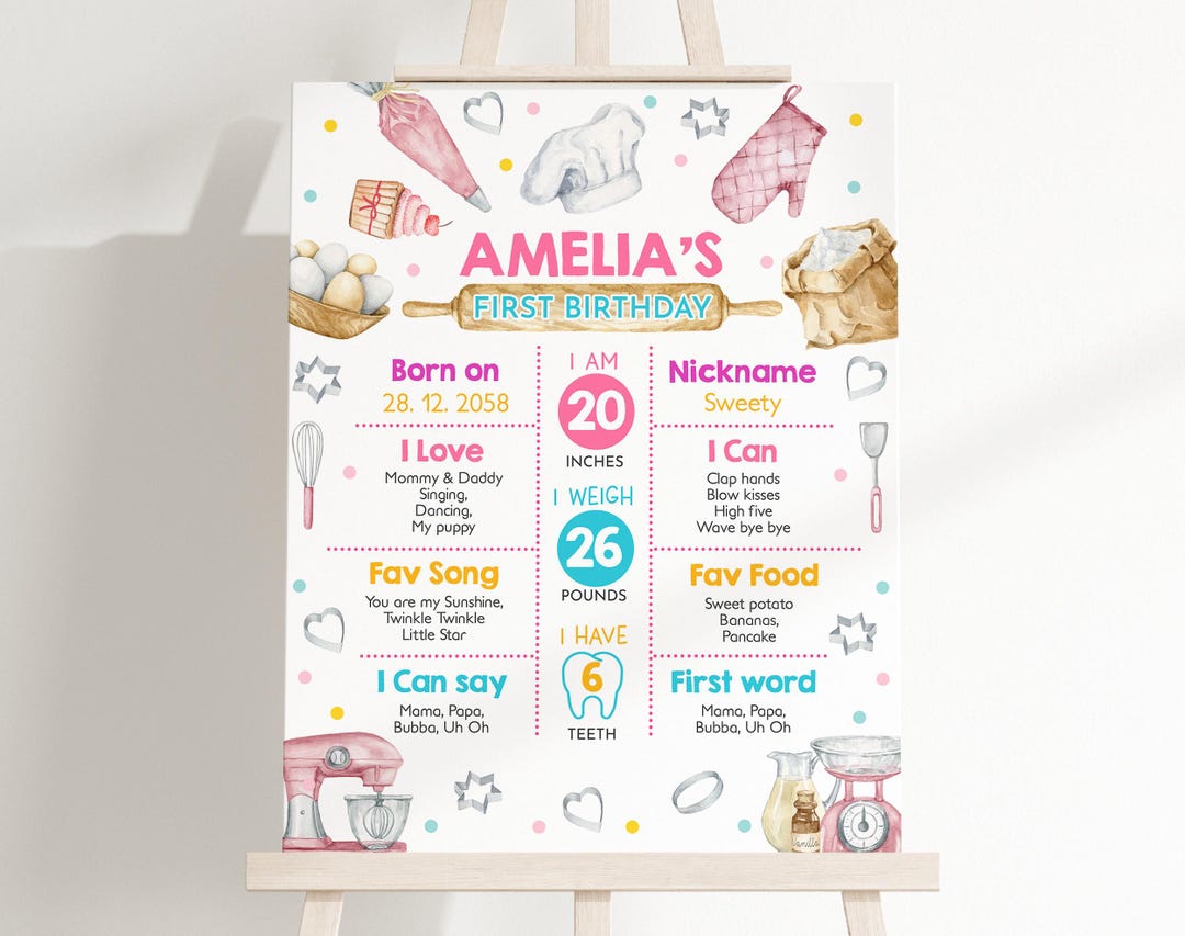 Baking Birthday Milestone Board Sign Girl Chef Pink Cooking Party Decor ...
