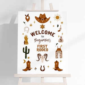 Western Welcome Sign Rodeo Birthday Party Signs Wild West Poster Cowboy Porch Sign Boots Hat Front Yard EDITABLE Printable Template BT82E