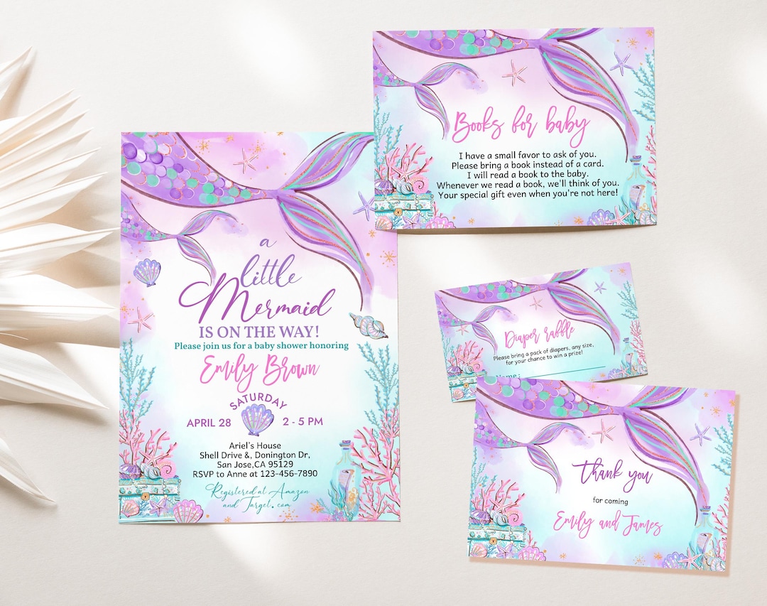 Mermaid Baby Shower Invitation Bundle Under the Sea Invite Set Little ...