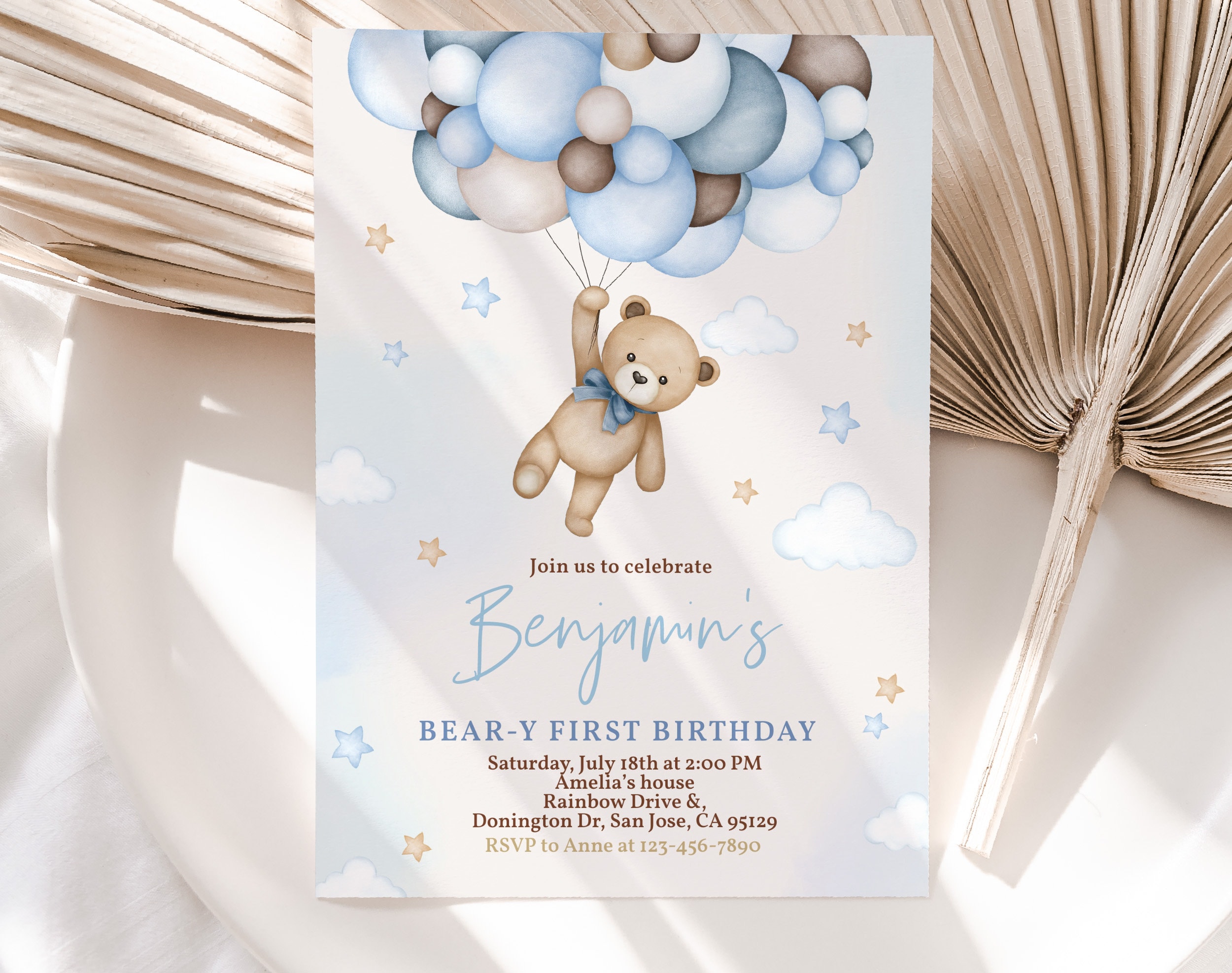 Teddy Bear Birthday Invitation Beary 1st First Birthday Party Invite ...