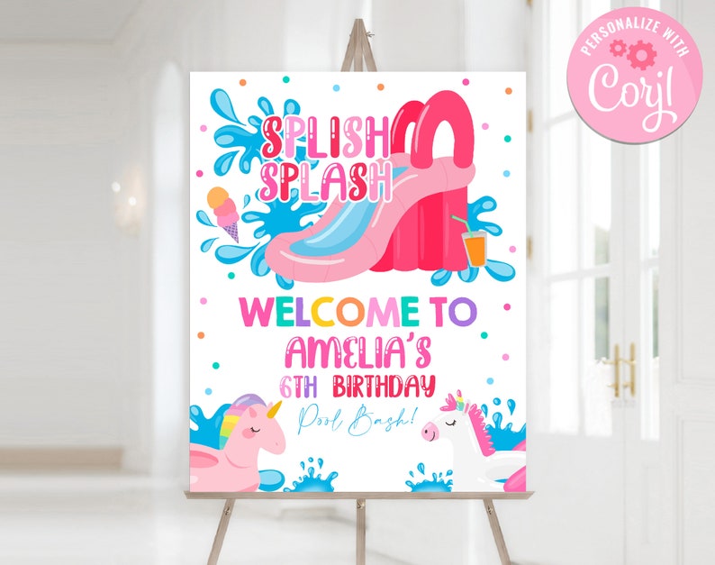 Welcome Water Sign Waterslide Welcome Sign Girl Birthday Party Decor Pink Water Slide ...