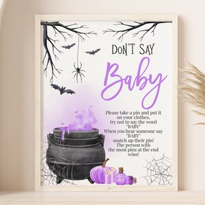 A Baby is Brewing Table Sign Don&#39;t Say Baby Game Girl Halloween Baby Shower Poster Witch Gender Neutral Party Tabletop Decor Printable BS66V