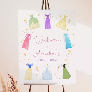Princess Birthday Welcome Sign Once Upon a Time Princess Dresses Poster Royal Girl Pink Dress Up Party Decor Front Yard Sign EDITABLE AT14