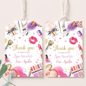 Etichette per bomboniere per feste in spa, trucco per bambine, bomboniere per pigiama party, etichette regalo per feste di coccole, etichette per manicure e pedicure per adolescenti, etichette di ringraziamento glamour stampabili BT70