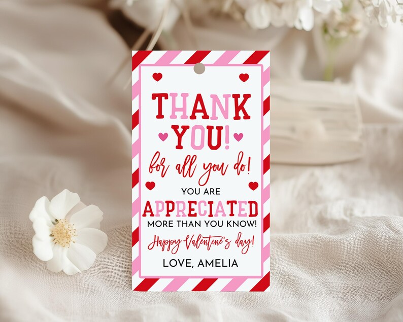 Valentine's Day Teacher Appreciation Gift Tag, Thank You for All You Do ...
