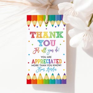 Bedankt voor alles wat je doet Cadeaukaartje voor de leraar Waarderingsweek Schoolklas Klas Student Kleurpotlood Regenboog Bedankkaartjes Afdrukbaar TE03P