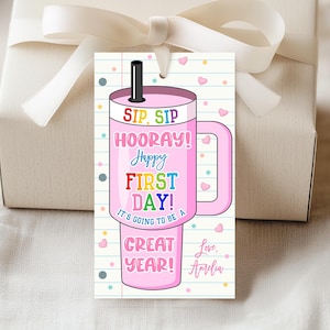 Sip Sip Hooray Welcome Back to School Favor Tag Happy First Day Pink Tumbler Tags Teacher Staff Coffee Water Gift Great Year Printable TE01P