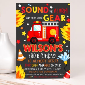 Firetruck Birthday Invitation Firefighter Birthday Invite Fireman Party Fire Truck Engine Fire Department Sound the Alarm EDITABLE BT02K