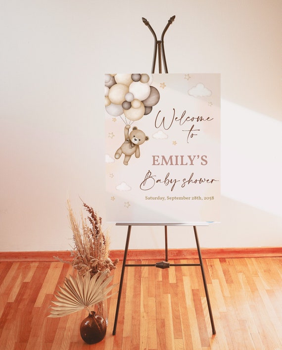 Baby Banner Willkommen Baby - Teddybären Design Für Baby Dusche Neutral