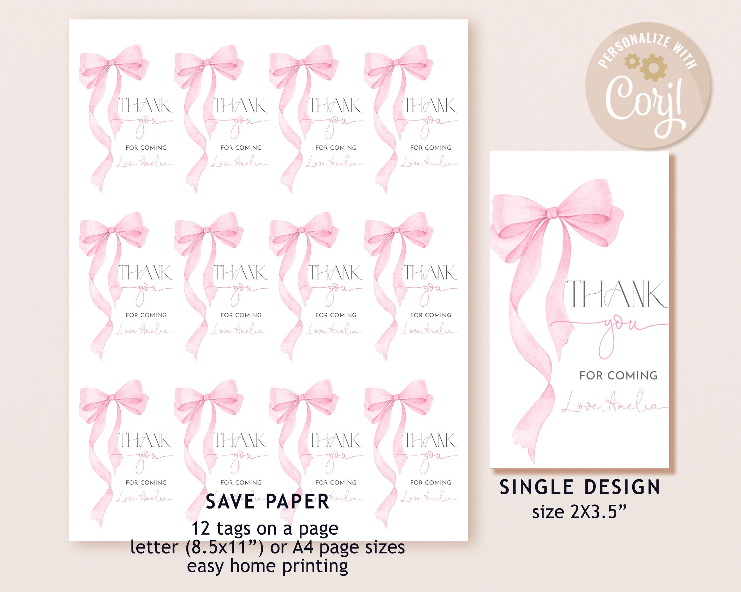 thumbnail image 2 of 50 Pcs Pink Bow Thank You Gift Tags With Ribbon, Thank You For Celebrating With Us Tags For Coquette Baby Shower Birthday Party Favors Decoration (Pink, 2.3 * 3.6 2 of 12