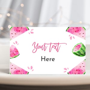 Carpas de comida para baby shower de sandía, etiquetas de comida "One in a Melon", decoración para fiesta de primer cumpleaños de niña, "A Sweet Little Melon Pink Imprimible" BS79P BT67P