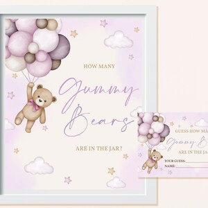 Guess How Many Gummy Bears Are In the Jar Game Teddy Bear Baby Shower Signs Card Boho Gender Neutral Party Decor Printable Template BS21V
