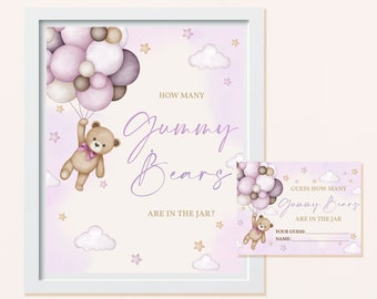 Guess How Many Gummy Bears Are In the Jar Game Teddy Bear Baby Shower Signs Card Boho Gender Neutral Party Decor Printable Template BS21V