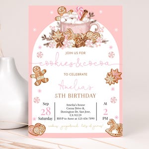 Cookies and Cocoa Birthday Invitation Kids Christmas Party Invite Holiday Cookie Exchange Swap Gingerbread Hot Chocolate Printable AT56P