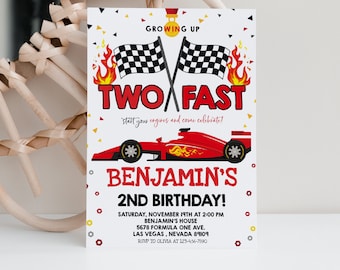 Race Car Birthday Invitation Racing Car Invites Second 2nd Birthday Party TWO FAST Boy Any Age Digital EDITABLE Template BTD023