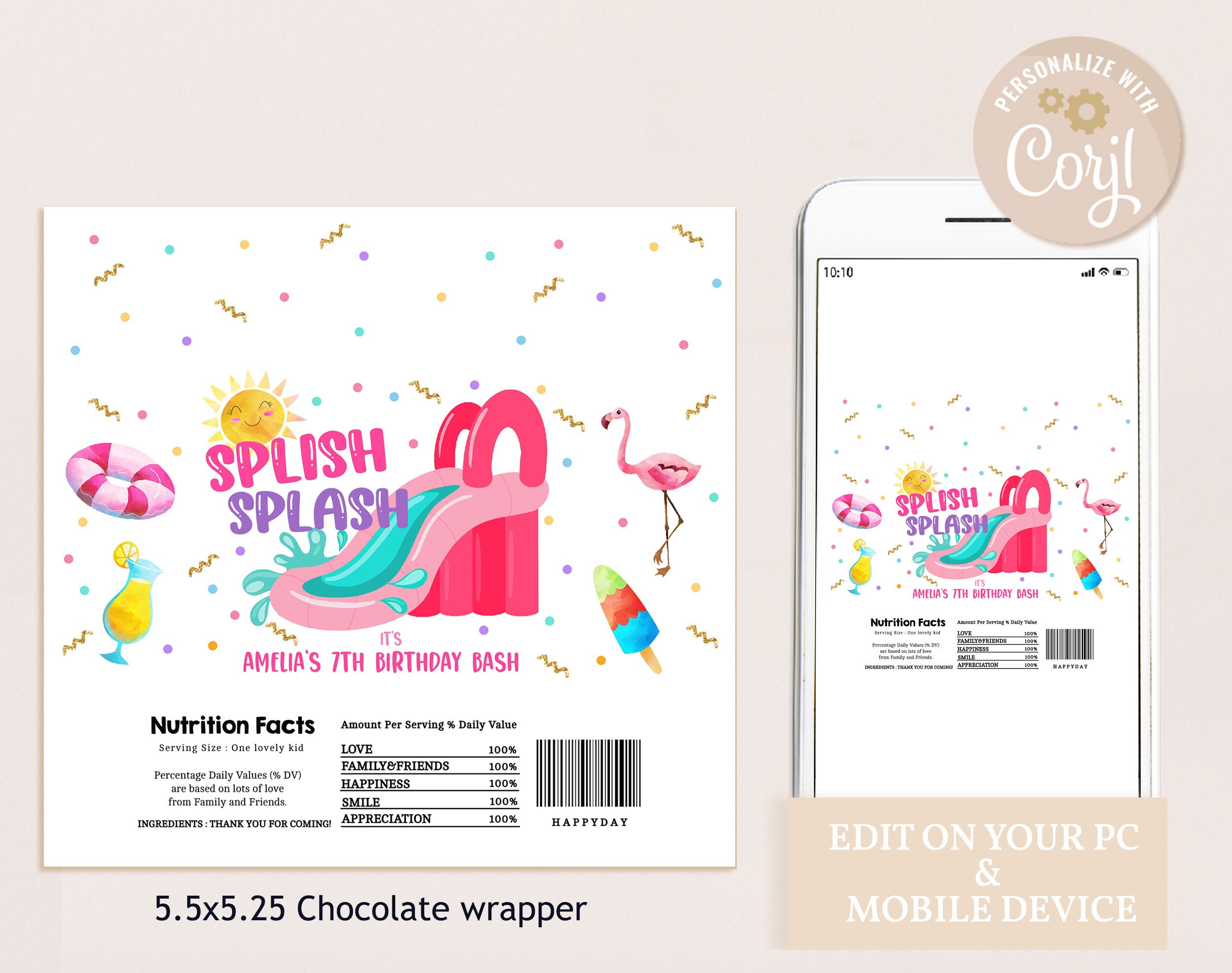 Wrapper Girl Waterslide Chocolate Wrapper Girl 1st Birthday Party Decor Pink Water ...