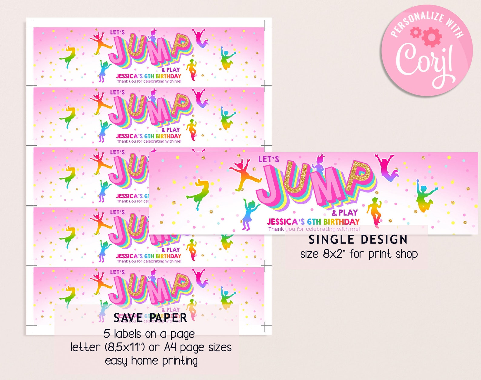 Jump Water Bottle Labels Jumping Drink Bounce House Birthday Party ...