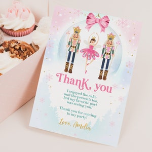 Nussknacker Geburtstag Dankeskarte Winter Weihnachten Baby Shower Dankeschön Notiz Mädchen Pink Sugar Plum Fairy Ballet Printable BS75P BT89P