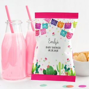Fiesta Baby Shower Chip Bag Labels Cactus Succulent Gender Neutral Party Decor Cinco De Mayo Mexican Flowers Snack Treats Bag Printable BS54