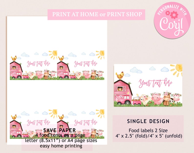 Farm Baby Shower Food Tents Barn Animals Food Labels Girl Birthday ...