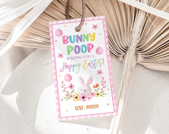 Etiquetas de regalo editables con forma de caca de conejo de Pascua, etiquetas para golosinas, etiquetas para canastas de Pascua, recuerdos de fiesta para el aula infantil, etiquetas para bolsas de Pascua HL41