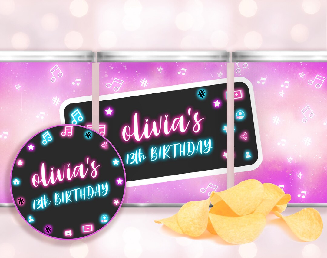 Tik Tok Pringles Label Pink Musical Inspired Wrapper Party Girl Music