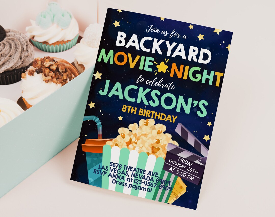 Backyard Movie Night Invitation Outdoor Movie Birthday Party Etsy