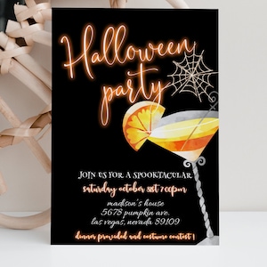 Adult Halloween Party Invitation: Purple Cocktail Party Invite EDITABLE HL06P