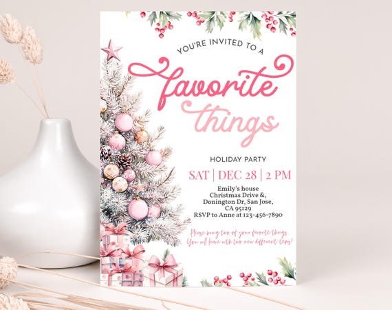 Christmas Favorite Things Invitation, Holiday Gift Exchange Invite, Friendsmas, Ladies Night, Friends Gifts Swap, Pink Xmas EDITABLE HL58R