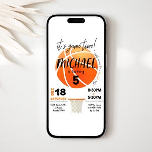 Basketbal Evite meisje jongen 13e verjaardag digitale uitnodiging sportteam All Star atletische mobiele telefoon elektronische tekst uitnodigen BEWERKBARE BT13W