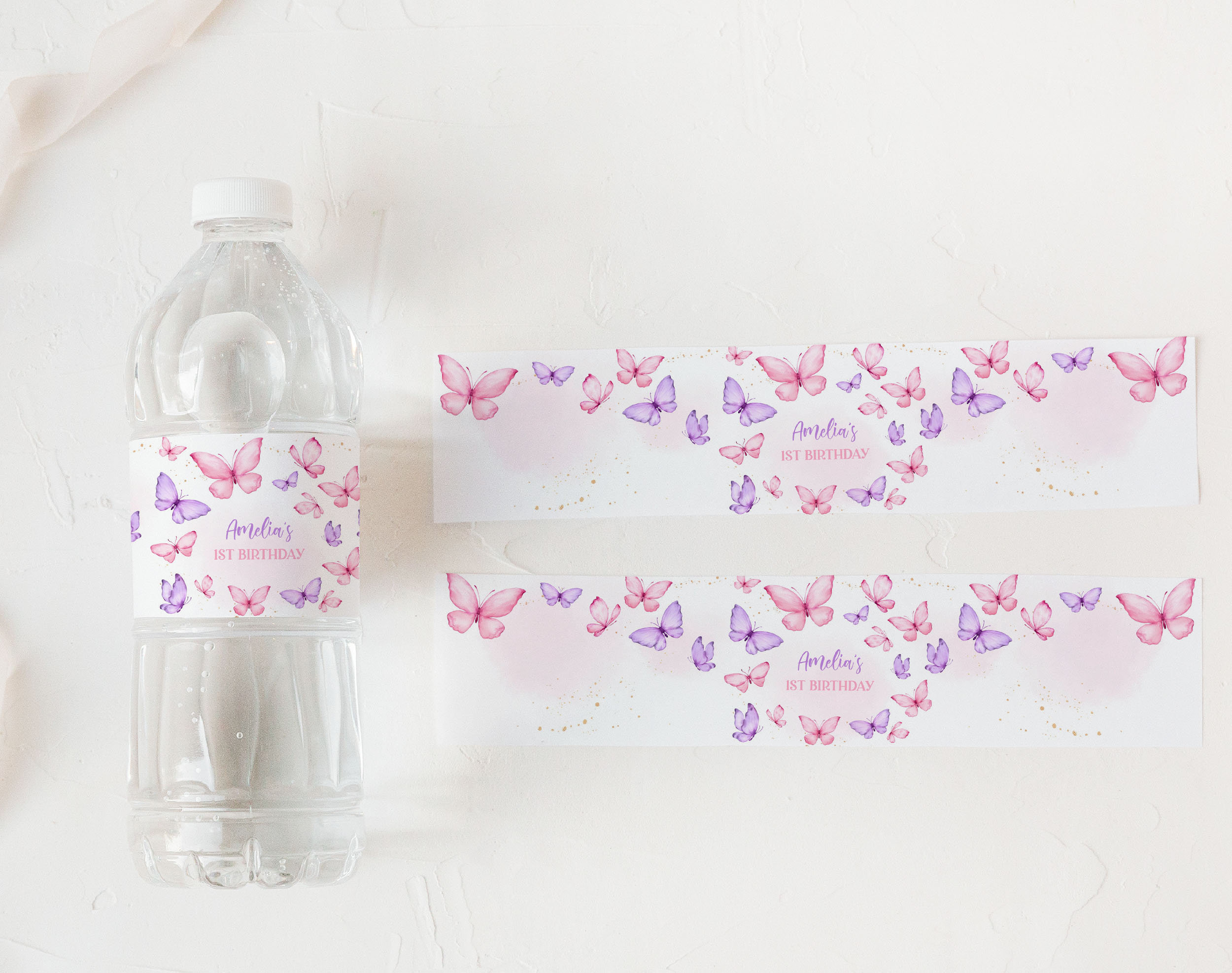 Pink Butterfly Label Butterfly Birthday Water Bottle Label Girl 1st Birthday Decor Pink ...
