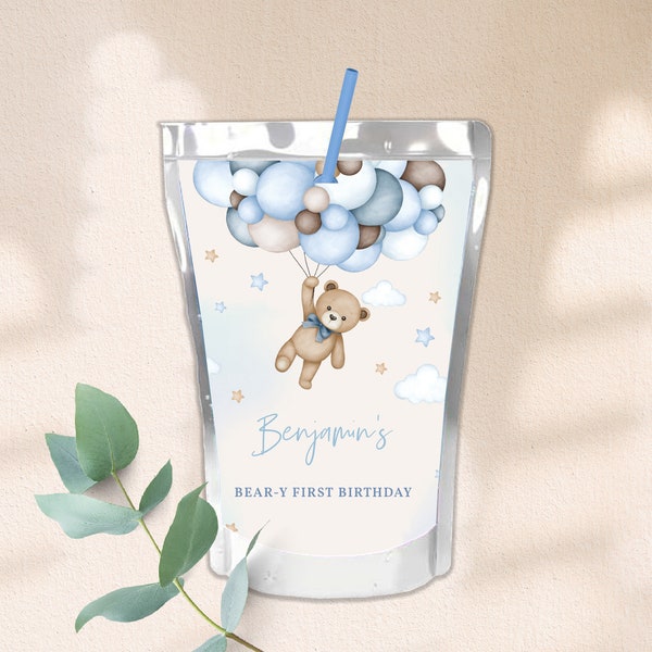 Teddybär Capri Sonne Etiketten Blaue Luftballons Juice Beutel Junge 1