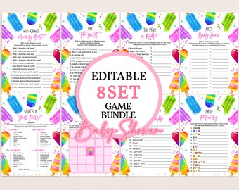 Può includere: Pacchetto di giochi per baby shower stampabili con uno schema di colori rosa e bianco. I giochi includono "Chi conosce meglio la mamma?", "Trova l'ospite", "Il prezzo è giusto", "ABCs Baby Game", "Cosa c'è nella tua borsa?", "Pictionary Emoji".