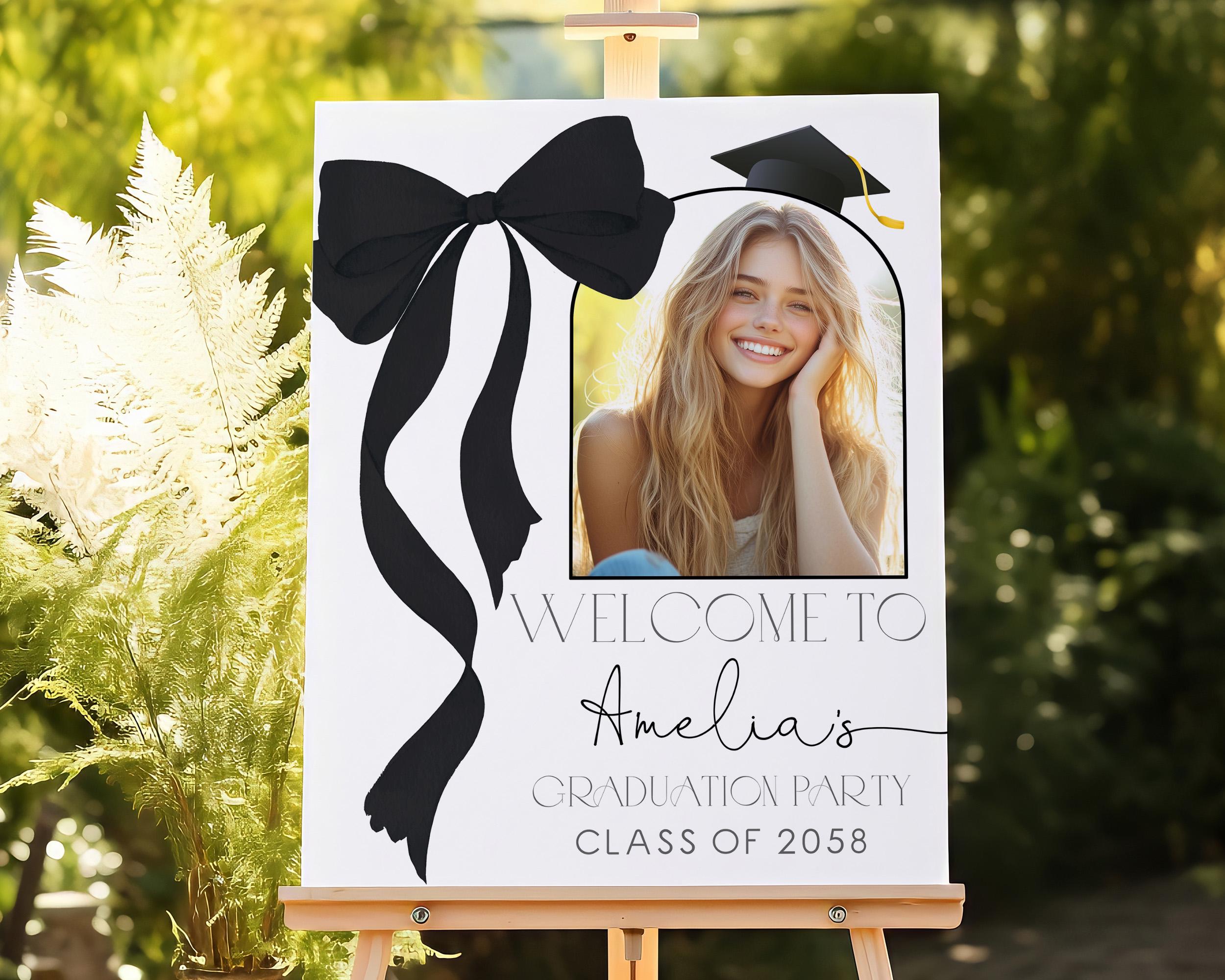 Lockview High School Grad Sign Black Bow Graduation Photo Welcome Sign Coquette Grad Party Decor ...