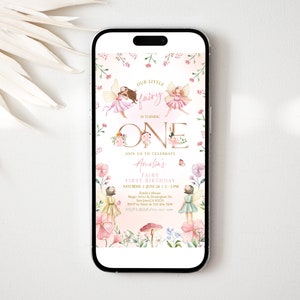 Fairy Birthday Evite Magical Floral Garden Party Digital Invitation Fairy Princess Girl Mobile Phone Electronic Text Invite EDITABLE BT31P