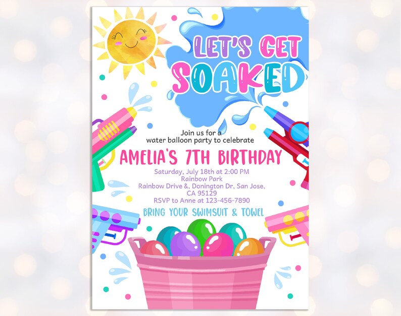 Custom Pool Invitation Birthday Party Invites Water Balloons Etsy